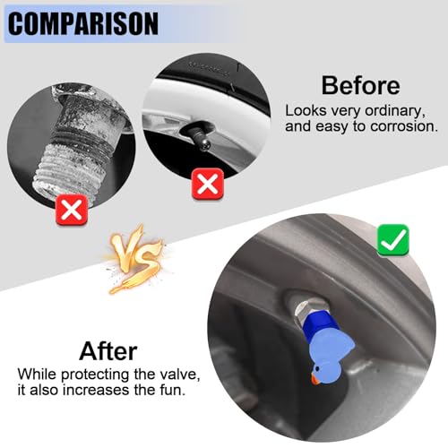 4 Pack Cute Duck tire Valve caps, Glow in The Dark Tire Valve Caps, Interesting and Practical Tire Decoration, Can be Used for Cars, Motorcycles, Trucks, and Bicycles.(Blue)