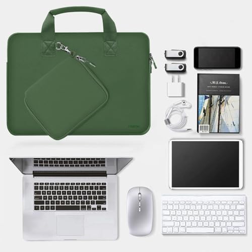Image of Hseok Laptop Sleeve 13.3-14 inch Case with Small Pouch, Neoprene Computer Bag Compatible with MacBook Pro 14 inch M4 /M3 /M2 /M1 2025-2021, Mac Air /Pro 13.3 inch and Most 13-14 inch Notebooks,Olive Green