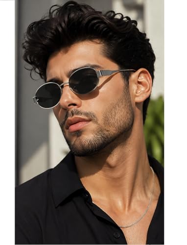 Image of FAVELA Retro Oval Sunglasses for Women & Men | Trendy Metal Sun Glasses Classic Shades | UV400 Protection Retro Oval Sunglasses Vintage Style.