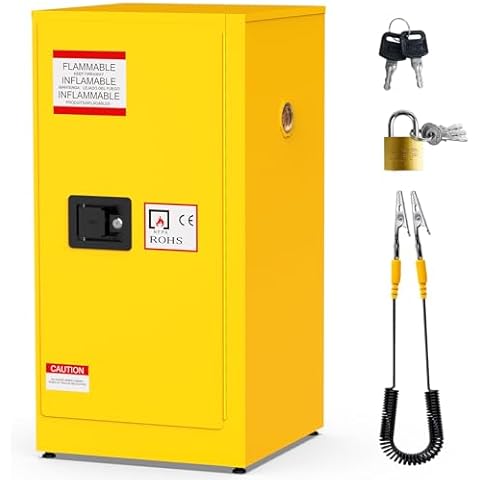 Pro Flammable Storage Cabinet 18" x 18" x 35", 16 Gallon Galvanized Steel Flammable Cabinet, Fireproof Cabinet for Flammable Liquid, Chemical, Yellow Cover