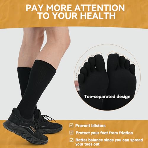 Merino Wool Toe Socks for Men & Women - 2 Pairs Winter Hiking Crew Socks Cushioned Boot Socks for Outdoor Activities3