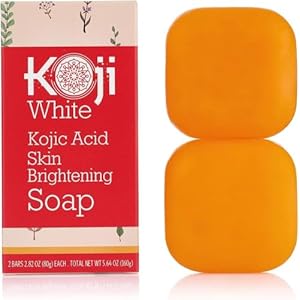 Koji White Pure Kojic Acid Skin Brightening Soap | Glycerin Soap Bar for Exfoliating Face with Tea Tree, Coconut Oil | Sun Damage Skin with Hyaluronic Acid, Vitamin C, Vegan, 2.82 oz (Pack of 2)