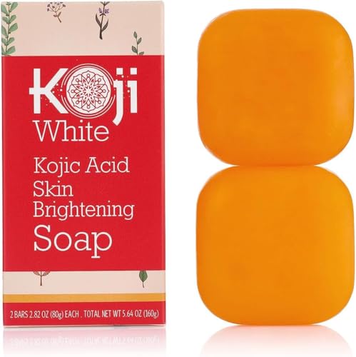 Koji White Pure Kojic Acid Skin Brightening Soap | Glycerin Soap Bar for Exfoliating Face with Tea Tree, Coconut Oil | Sun Damage Skin with Hyaluronic Acid, Vitamin C, Vegan, 2.82 oz (Pack of 2)