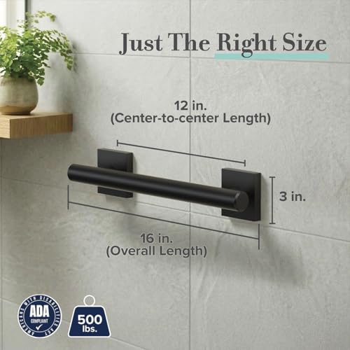 Image of Gatco 940MX Elevate 12 inch L Grab Bar, Matte Black /ADA Compliant Stainless Steel Safety Grab Bar for Bathroom