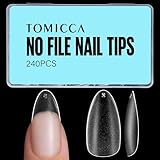 TOMICCA Medium Almond Nail Tips 240pcs, Acrylic Nail Tips Almond Shape, Gel Nail Kit Fake Nails Clear Nails for Nail Extension Art Home DIY Nail Salon 12 Sizes