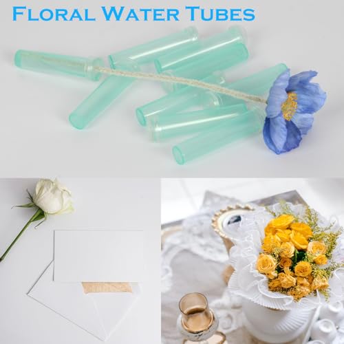 Image of JFFX Floral Water Tubes, 2.8 Inch, Green Color, 20 Pcs | Plastic Flower Vials with Caps for Flower Arrangement Decoration, Bouquet Accessories, Florist Supplies