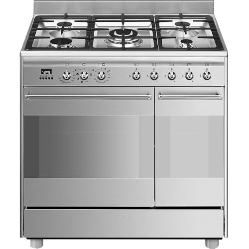 Piano de cuisson Smeg SCB92MX8 - Inox - Classe énergétique A / Plaque Gaz / Four Electrique Chaleur tournante - Email easy-to-clean - Porte tempérée