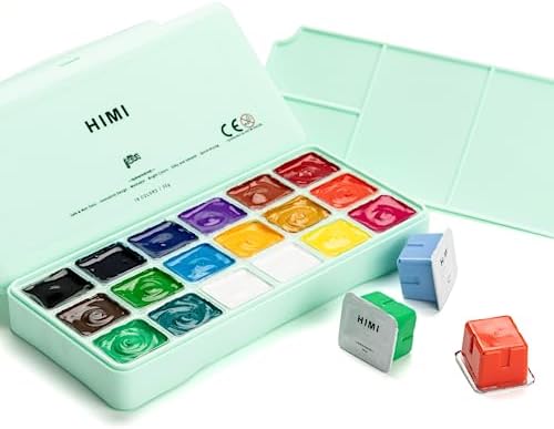 HIMI Gouache Paints Set, 18 Colors, 30g, jelly gouache paint set, Non Toxic Paint for Canvas and Paper, Art Supplies for Professionals, and More (Green Case