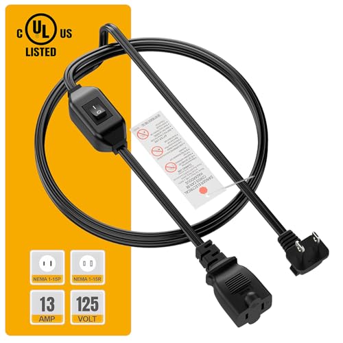 [6-Feet] On Off Switch Extension Cord, Right Angle 2-Prong Polarized Extension Cord with On-Off Inline Switch 12A 125V for Your Chargers/Lamp/Power Adapters etc, 16AWG Cord by Plugrand - Image 8