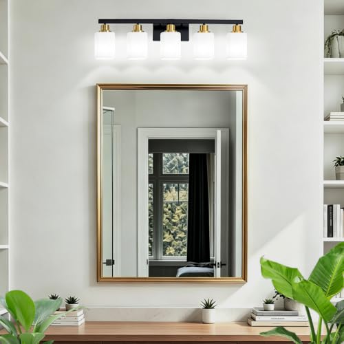 Image of 5-Light Black and Gold Vanity Light,Bathroom Lighting Fixtures,30 inch