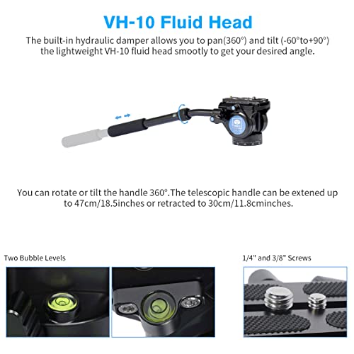 Sirui P-325Fl Carbon Fiber Camera Monopod Kit, 70.7" Lightweight Professional Video Monopod With Vh-10 Fluid Video Head, Tripod Base, Flip Locks For Dslr Camera, Max Loading 13.2Lbs #TOP5