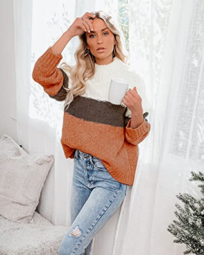 ANCAPELION Women’s Casual Sweater Pullover Winter Cozy Long Sleeve Turtleneck Jumpers Color Block Knit Pullover Top Loose Fit4