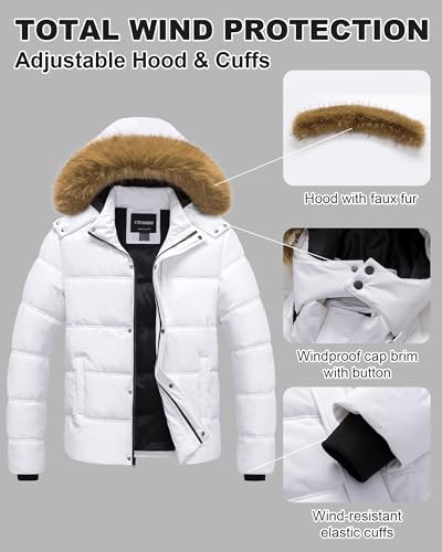 Image of Men's Puffer Jacket Winter Coat Puffy Parka with Fur Hood Waterproof & Windproof Shell Fleece lining 4 Pockets