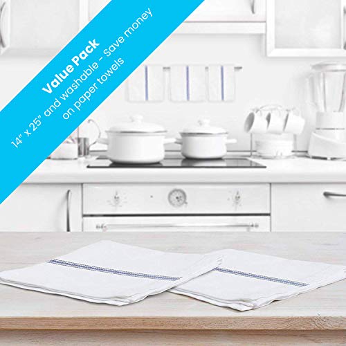 Zeppoli Classic Kitchen Towels 15-Pack - 100% Natural Cotton Dish Towels - Reusable Cleaning Cloths - Super Absorbent - Machine Washable Hand Towels - 14” x 25”