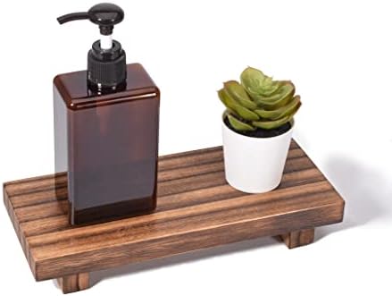 RiLiKar Small Wood Pedestal Stand Farmhouse Wooden Risers for Display Decorative Soap Dispenser Tray Rustic Kitchen Bathroom Counter Sink Caddy for Soap Bottles - Brown