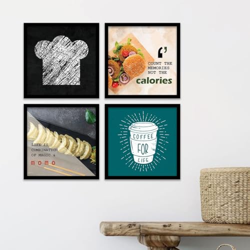 Image of kotart - Cooking Quotes Wall Posters with Frame for Restaurant Kitchen Cafe Wall Decor - Framed Kitchen Poster for Home and Kitchen (13x13 inch, Framed) Set of 4 (Art 10, Big)