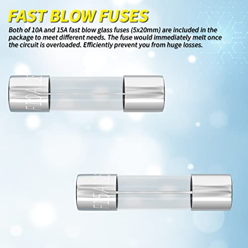 Joinfworld Panel Mount Fuse Holder 5X20Mm 12V Dc 250V Ac Screw Cap Fuse Holders With Pre-Soldered Wires And Fast-Blow Glass Tube Fuses - 5Pack #TOP4