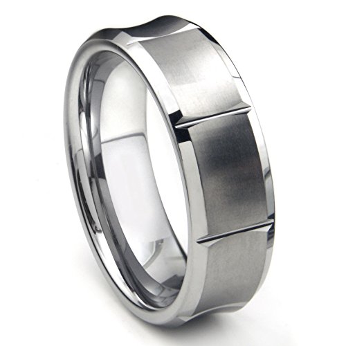 Eric Designs Tungsten Concave Wedding Band Ring w/Horizontal Grooves Sz