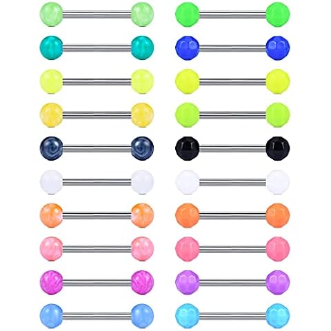 Funseedrr 20pcs Piercing Lengua Pezón Anillo Acero Quirúrgico Cover