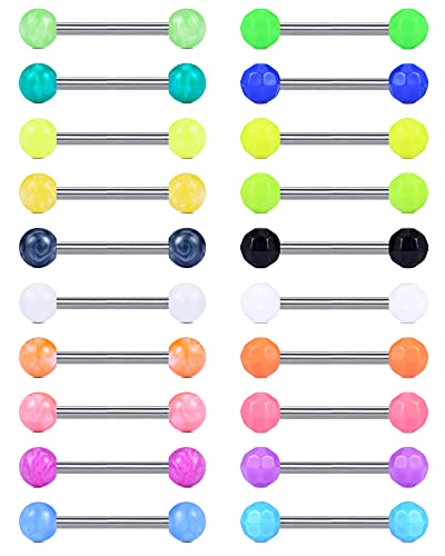 Funseedrr 20pcs Piercing Lengua Pezón Anillo Acero Quirúrgico 14G 14mm 16mm Recto Barra Lengua Pezón Piercing Joyas