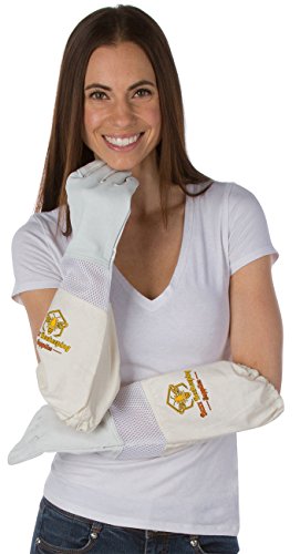 Luvas de apicultura de pele de cabra (pequenas) para homens e mulheres punhos de lona à prova de pic