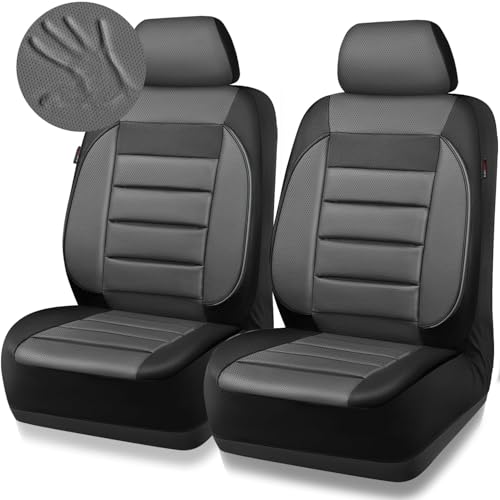 Image of CAR PASS Car Seat Covers Front Seats Only, Universal Fit Automotive Interior Waterproof 3D Foam Back Support Car Seat Covers for Trucks Vans and SUVs Airbag compatible 2 Pieces black gray grey
