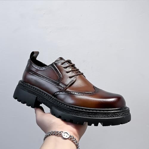 Men's Wingtip Chunky Heel Dress Oxford Shoes Vintage Comfor Platform Lace-Up Casual Brogue Loafers Formal Anti-Slip Derby Shoes2