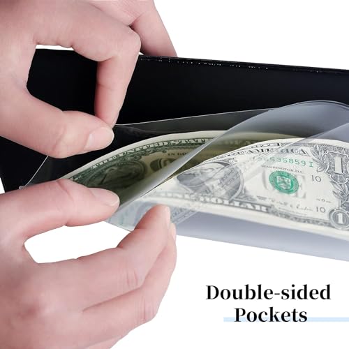 Image of 40 Pockets Banknote Currency Collecting Album - 20 Sheets Clear Dollar /Note Bill Holders World Money Storage Book Collection Supplies Double-Sided Pages for Trading Cards Stamps Tickets-Green
