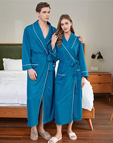 Mens Knit Waffle Robe Lightweight Summer Bathrobe Spa Robe Long Sleeves Kimono Adult Hotel Pajamas2
