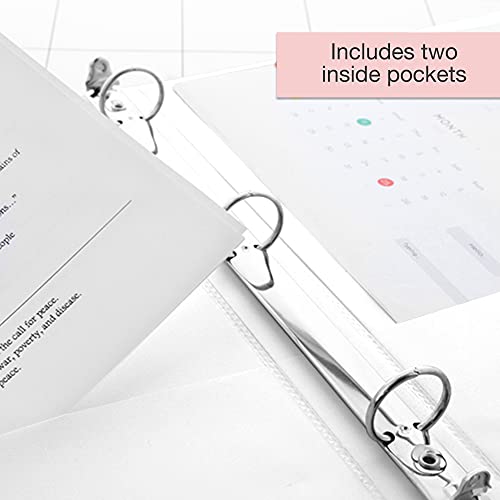 Image of BAZIC Products 1 /2 inch White 3-Ring View Binder, Round Ring, 12-Case | round rings, 1 /2 in White view 3-ring binder, 2 inside pockets, holds up to 100 sheets, Durable poly cover, 2 Pockets