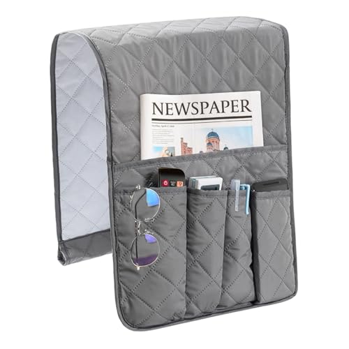 Skibetfo Armchair Caddy Anti-Slip Sofa Organiser Arm Chair Organisers Bedside Pocket Remote Control Holder Couch Caddy with 5 Pockets for Table, TV Remote Control, Cellphone Magazines