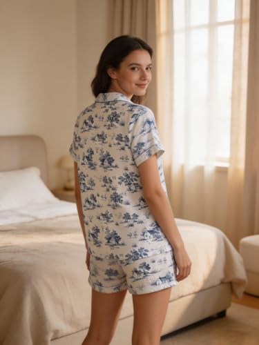 Image of Women's Button Down Pajama Set with Pockets Soft Loungewear S-2XL