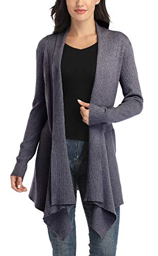 Dilgul Women Open Front Ribbed Drape Long Sleeve Cascading Cardigan Sweater4