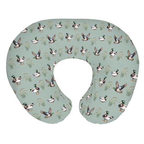 Image of Green Mallard Ducks Baby Nursing Pillow Covers for Boy Girl Duck Hunting Season Nursery Feeding Pillowcase for Breastfeeding Pillows Lake Wild Ducks Hunter Soft Stretchy Slipcovers for Newborn Infant