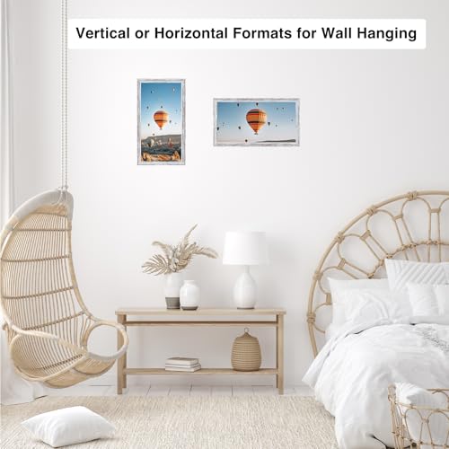 Image of JCJMY 4x8 Picture Frame Rustic White for Wall Hanging or Tabletop, Wall Mounting Horizontally or Vertically, 4 x 8 Wall Gallery Poster Photo Frame with Shatter Resistant Plexiglass, Rustic White