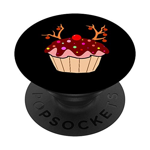 Cute Christmas Cupcake Reindeer Funny Baking Xmas Party Gift PopSockets PopGrip: Agarre intercambiable para Teléfonos y Tabletas