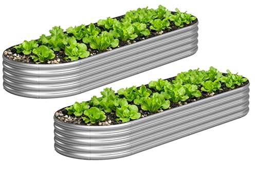 Image of Galvanized Raised Garden Bed Outdoor, 8x2x1ft(2Pack) Metal Heavy Duty Planter Boxes for Gardening, Easy Assemble Bottomless Small Oval Plant Container Kit for Vegetable, Flower, Fruit, Silver