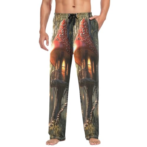Pantalon de pyjama pour homme cabane champignon évadez-vous à la maison en S