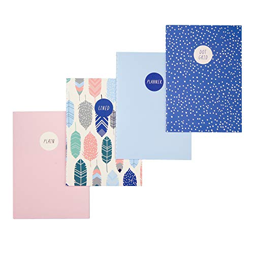 Pukka Pad, Carpe Diem 32 Page A6 Notebook 4 Pack – Includes Plain, Lined, Dotted, And Planner Notebooks – Feathers