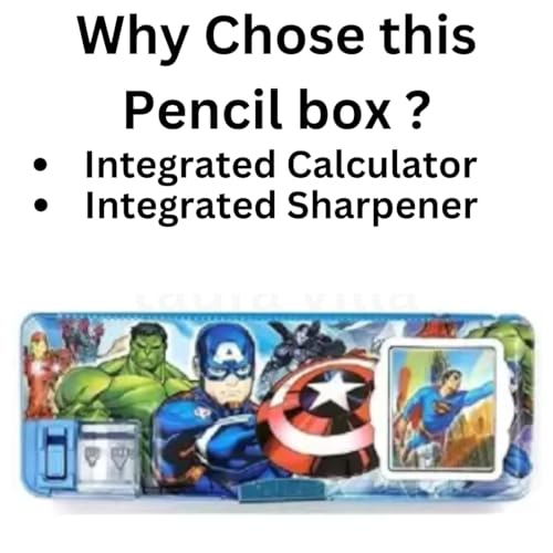 Image of Superhero Calculator Pencil Box Multipurpose Magnetic Pencil Box with Calculator & Dual Sharpener for Girls & Boys Geometry Box Pencil Case Comapas Box for Kids (Pack of 2 Pcs)