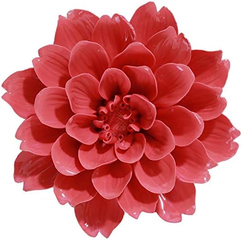 ALYCASO Ceramic Flower Wall Décor Artificial 3D Flower Wall Art for Living Room Home Hallway Bedroom Kitchen Farmhouse Bathroom Dining Room, Tianzhu Peony, Red, 5.51 inch