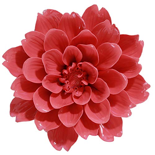 Alycaso Ceramic Flower Wall Décor Artificial 3D Flower Wall Art For Living Room Home Hallway Bedroom Kitchen Farmhouse Bathroom Dining Room, Tianzhu Peony, Red, 5.51 Inch #TOP4