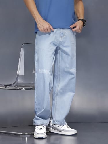 Image of WROGN Men's 100% Cotton Mid-Rise Jeans | Loose Fit