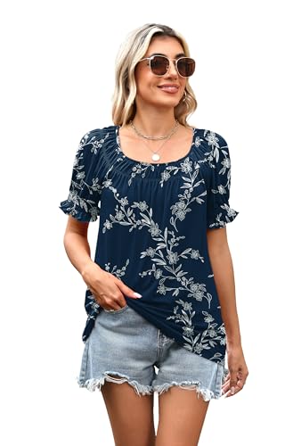 Image of WIHOLL Womens Short Sleeve Square Neck Summer Tops Dressy Casual Blouses Trendy Clothes 2026