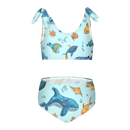 Girls Fish Anchor Octopuses Sharks Pattern Swimsuit Two Pieces Bikini Set Bathing Suits Swimwear Crop Top Swimsuit Set