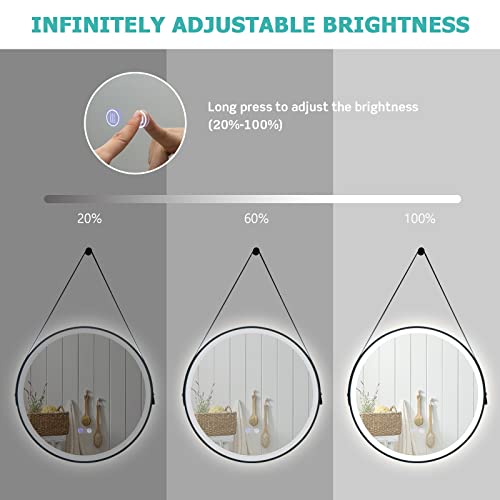 LIFEZEAL Espejo de Baño con Iluminación, 60 cm Redondo Antivaho, Cosmético de Pared con Interruptor Táctil Inteligente, Maquillaje con Luz LED de 3 Colores - imagen 4