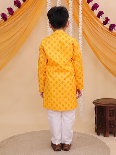 Image of AJ DEZINES Boys Cotton Full Sleeve Letter Printed Kurta Pajama Set for Kids - Ethnic wear | Special Occasion & Traditional Outfit |Boys Kurta Set - Regular Fit
