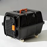 牧小苫＼ｍｓｍｒ ペットキャリー クレート 大型犬 多頭飼い用 XLサイズ ブラック ハードキャリー 通気性良好 取っ手付き キャスター付き 幅51.5×奥行69.5×高さ53cm HKX07