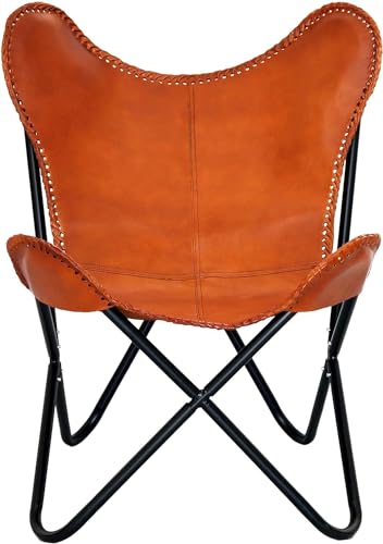 american blue Silla de piel con brazo de mariposa de piel auténtica para decoración del hogar, silla hecha a mano (con soporte plegable) (marrón)