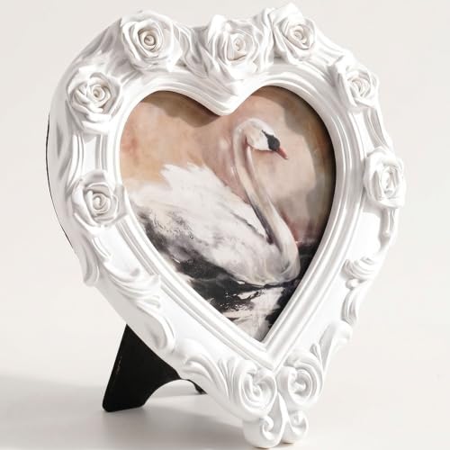 Cadre photo vintage en forme de cœur 10 x 10 cm Blanc Mini cadre photo 3D Rose
